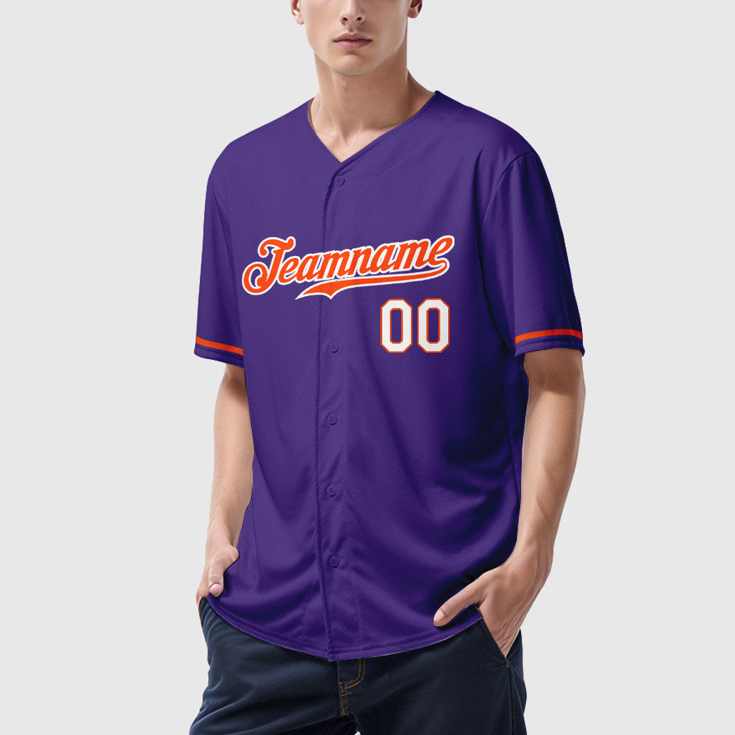 Custom Purple White Orange-White Baseball Jersey
