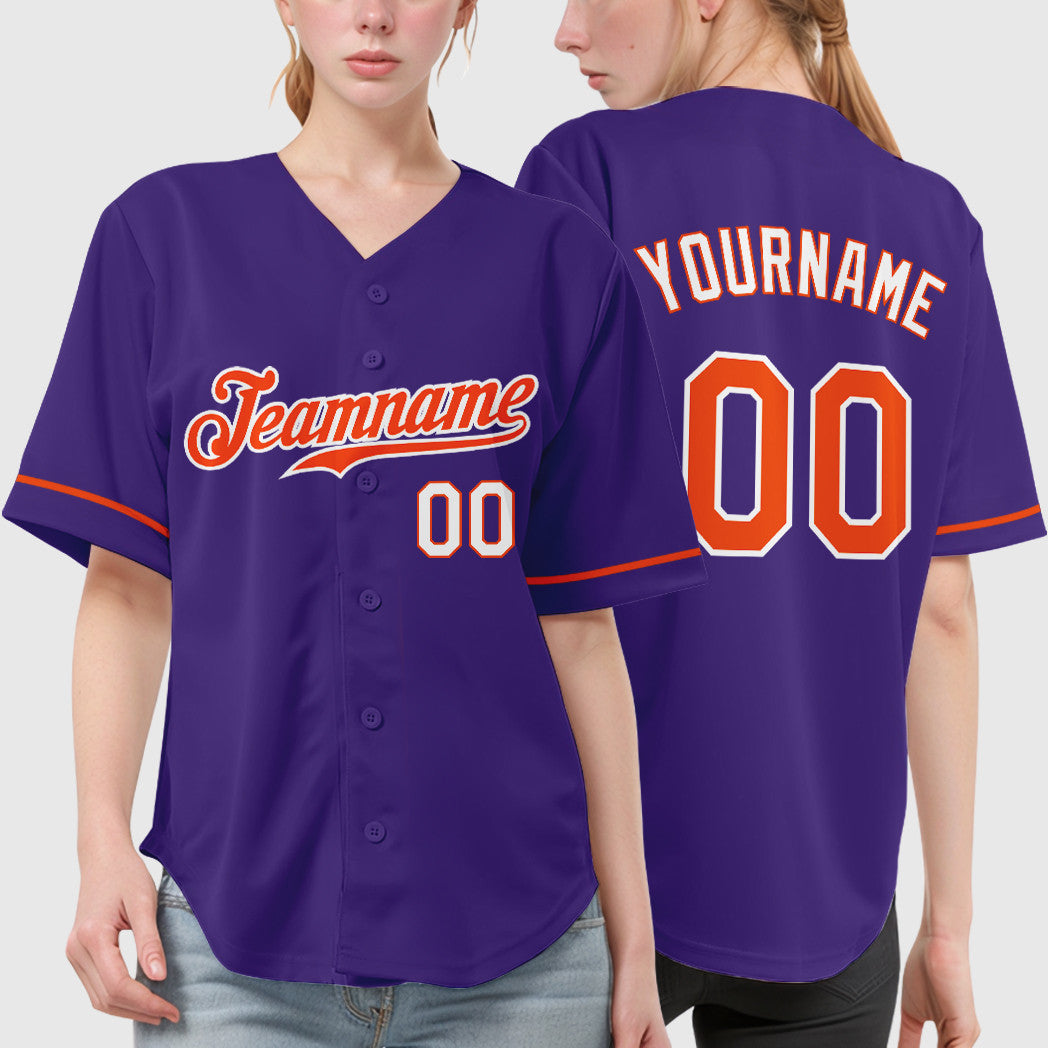 Custom Purple White Orange-White Baseball Jersey