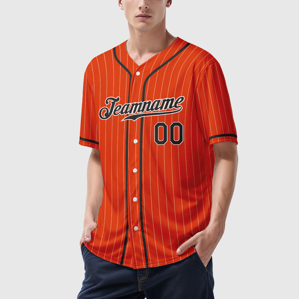 Custom Orange White Black Piping Pinstripe Baseball Jersey