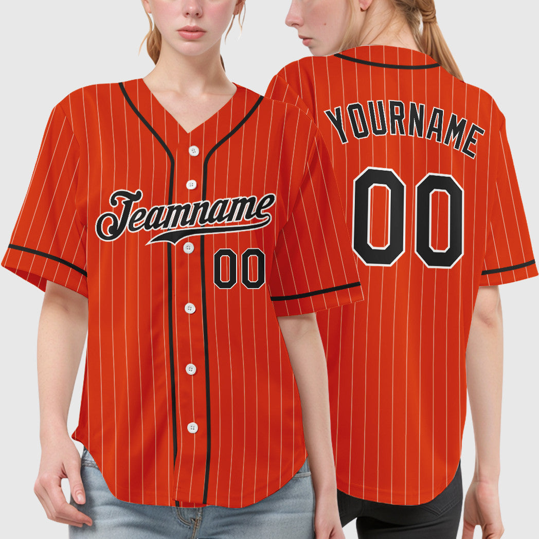 Custom Orange White Black Piping Pinstripe Baseball Jersey