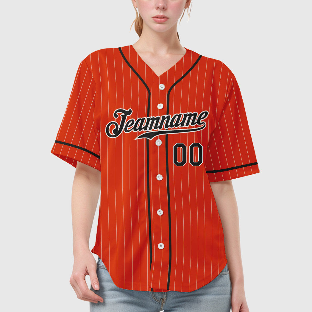 Custom Orange White Black Piping Pinstripe Baseball Jersey