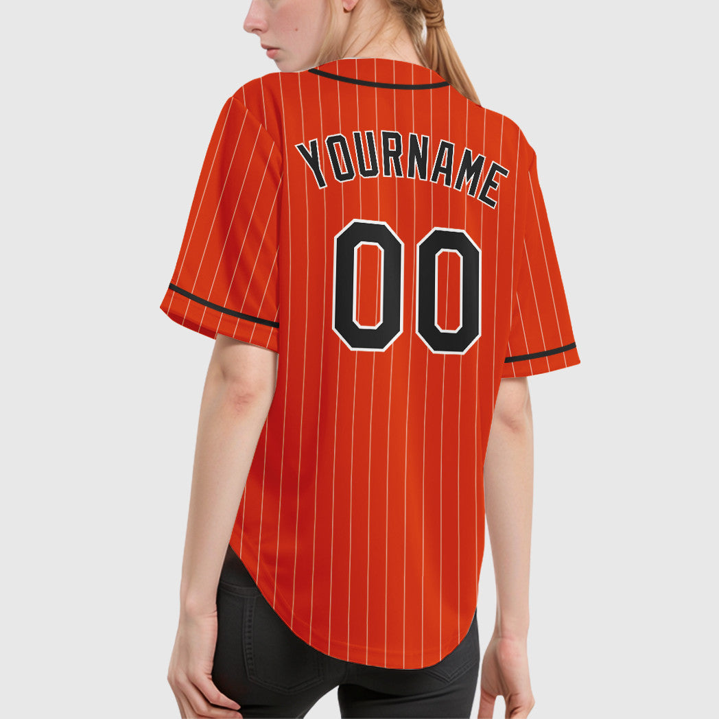Custom Orange White Black Piping Pinstripe Baseball Jersey