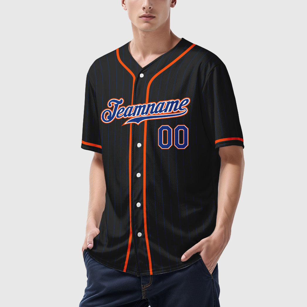 Custom Black Royal Royal-Orange Piping Pinstripe Baseball Jersey
