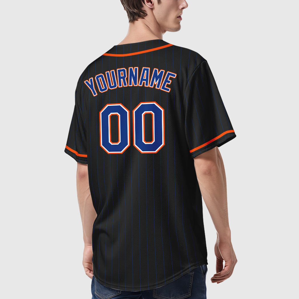 Custom Black Royal Royal-Orange Piping Pinstripe Baseball Jersey