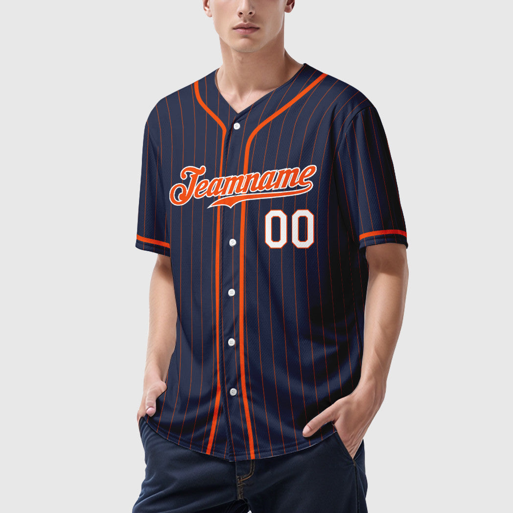 Custom Navy Orange Orange-White Piping Pinstripe Baseball Jersey