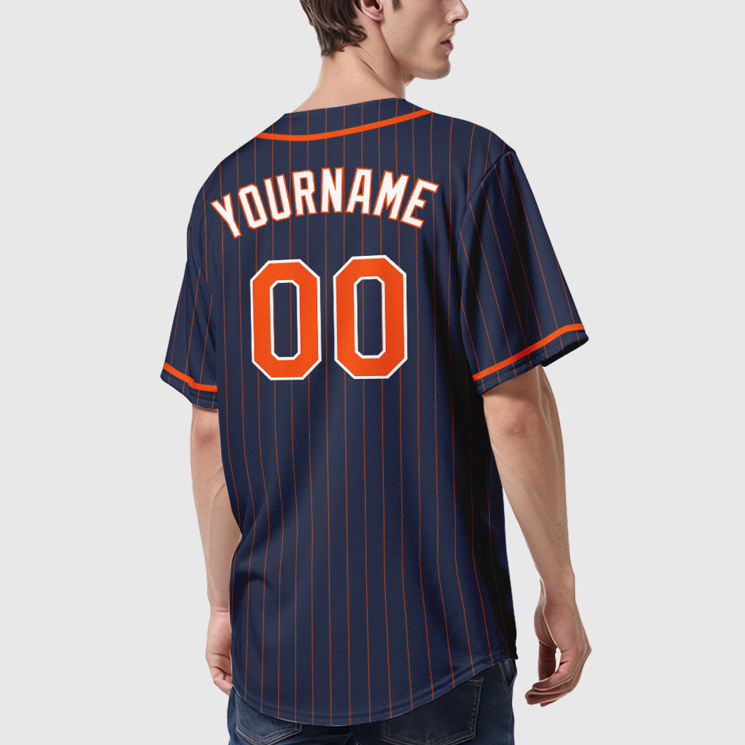 Custom Navy Orange Orange-White Piping Pinstripe Baseball Jersey