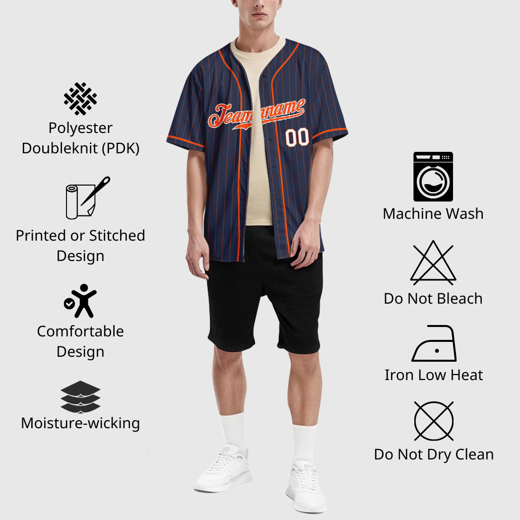 Custom Navy Orange Orange-White Piping Pinstripe Baseball Jersey