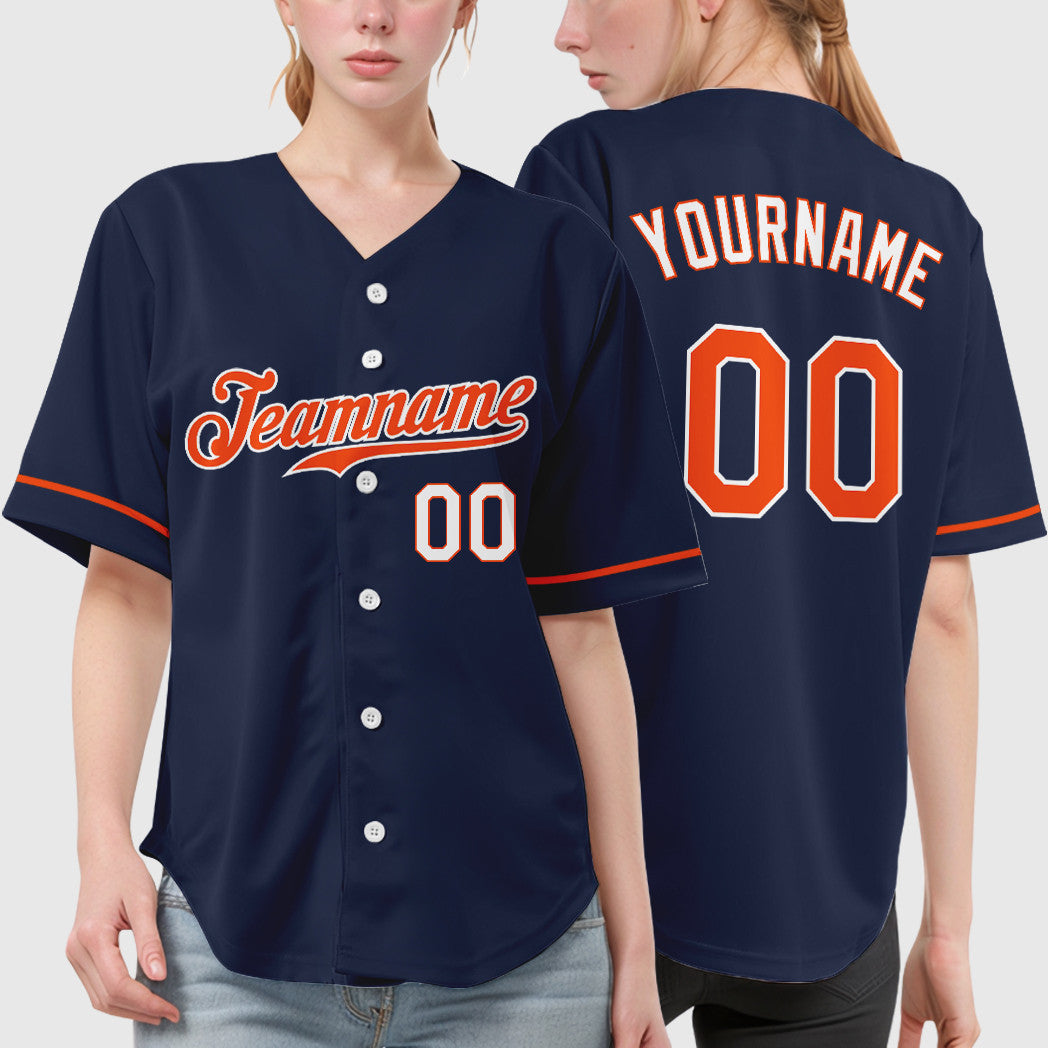 Custom Navy Orange Orange-White Baseball Jersey