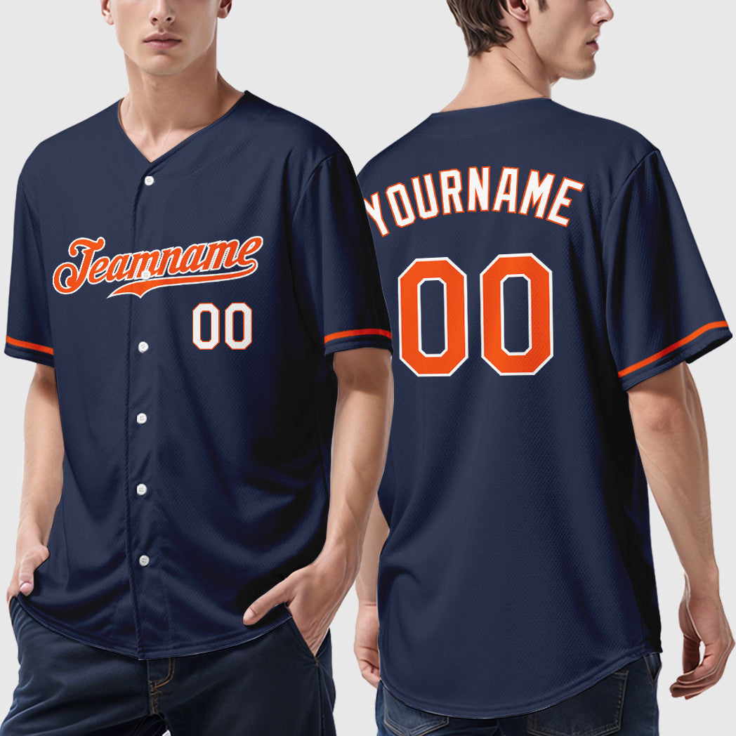 Custom Navy Orange Orange-White Baseball Jersey