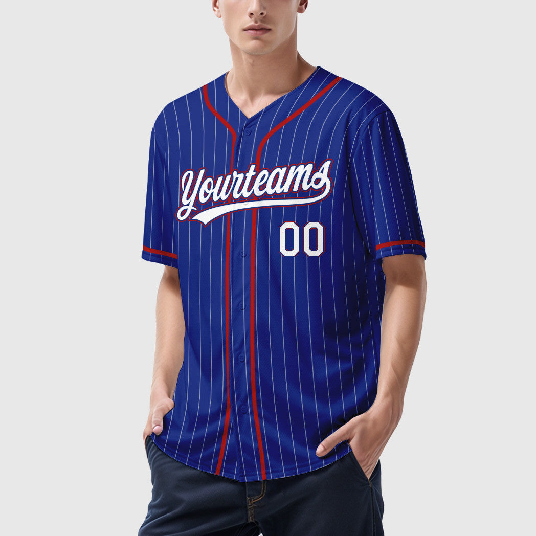 Custom Royal White Red Piping Pinstripe Baseball Jersey