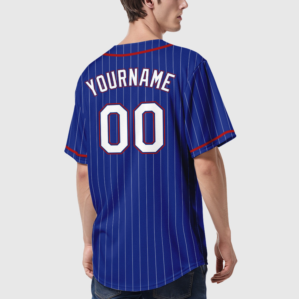 Custom Royal White Red Piping Pinstripe Baseball Jersey