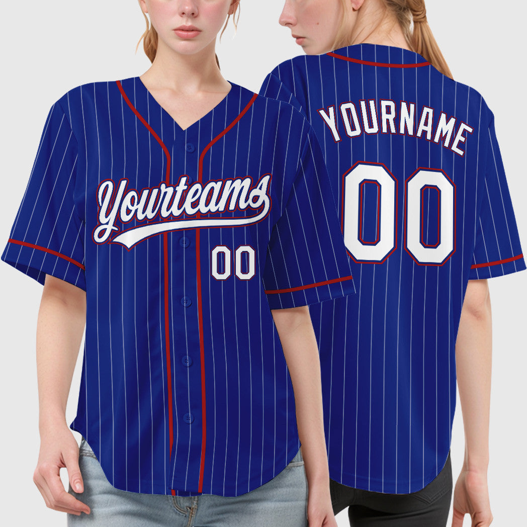 Custom Royal White Red Piping Pinstripe Baseball Jersey