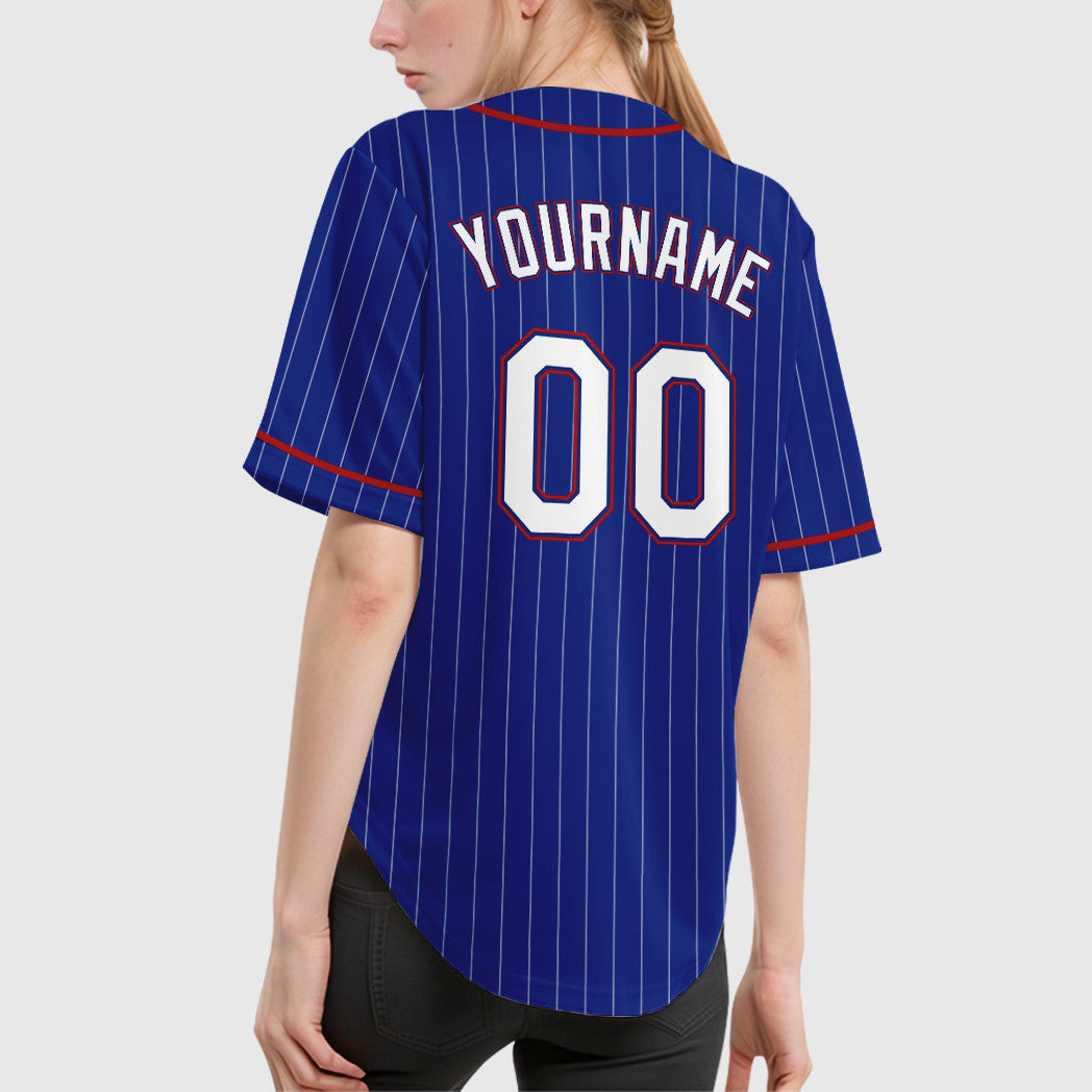 Custom Royal White Red Piping Pinstripe Baseball Jersey