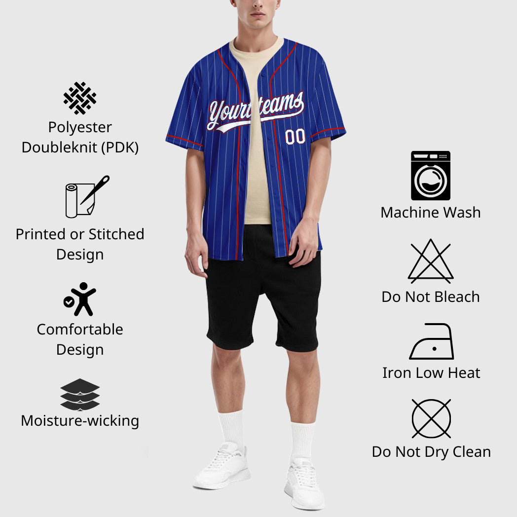 Custom Royal White Red Piping Pinstripe Baseball Jersey