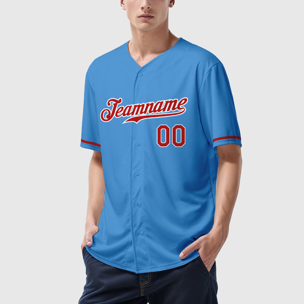 Custom Powder Blue White Red-White Baseball Jersey