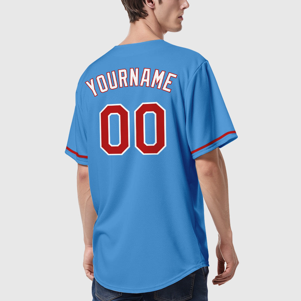 Custom Powder Blue White Red-White Baseball Jersey