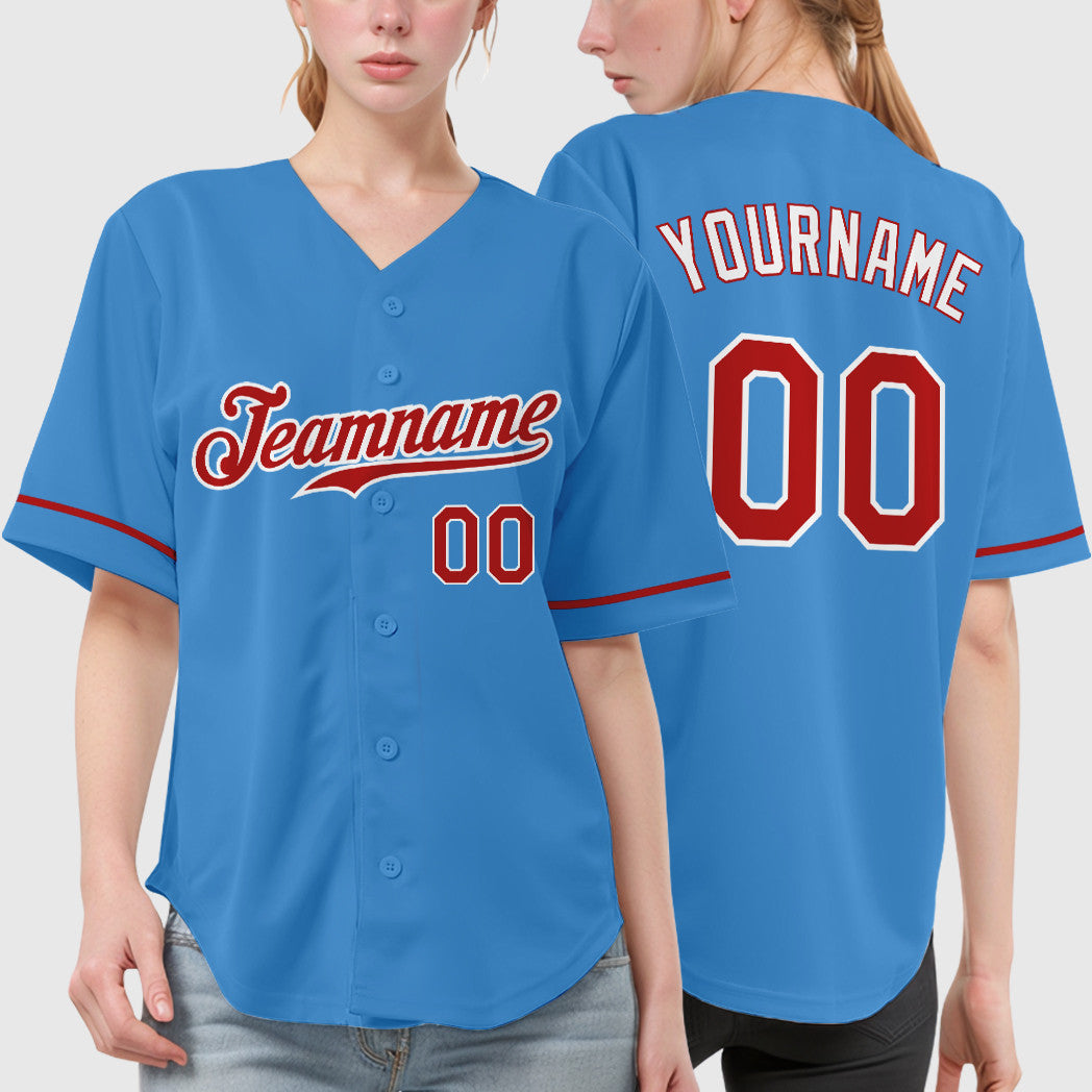 Custom Powder Blue White Red-White Baseball Jersey