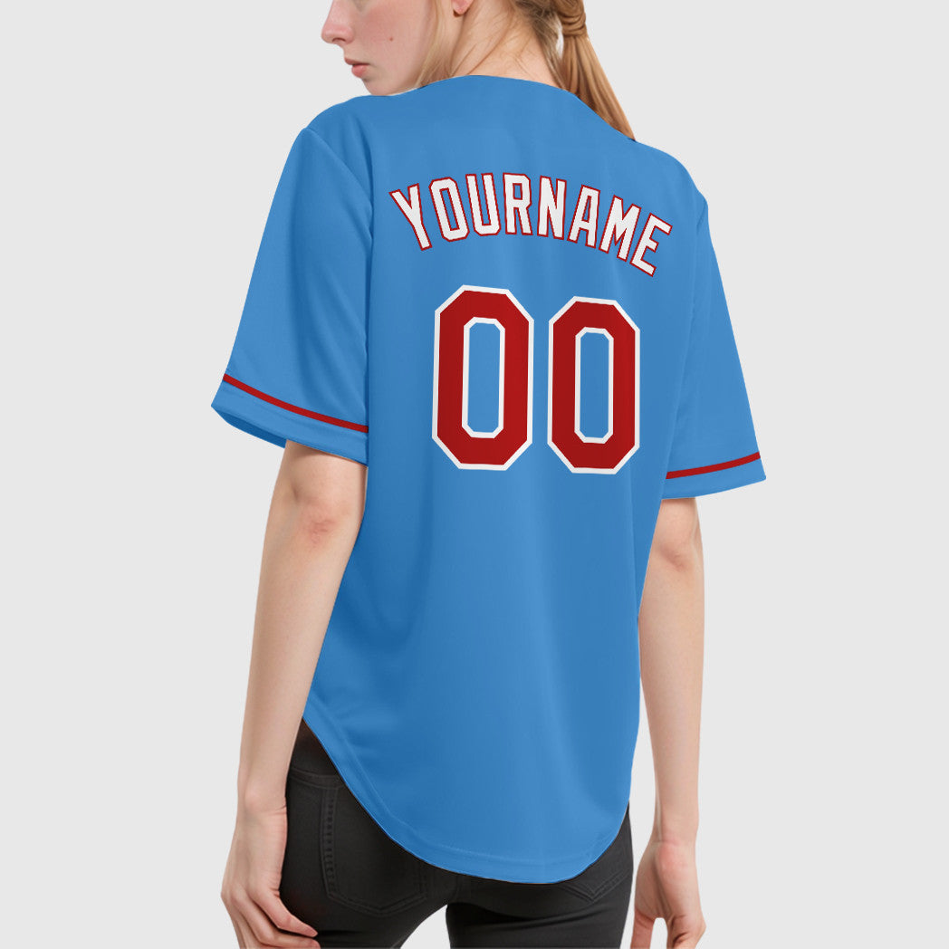 Custom Powder Blue White Red-White Baseball Jersey