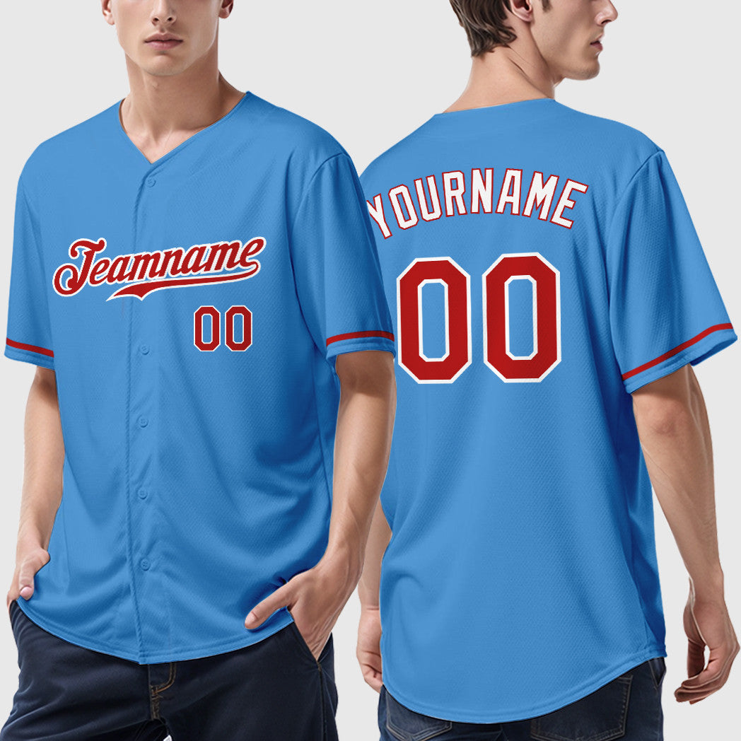 Custom Powder Blue White Red-White Baseball Jersey