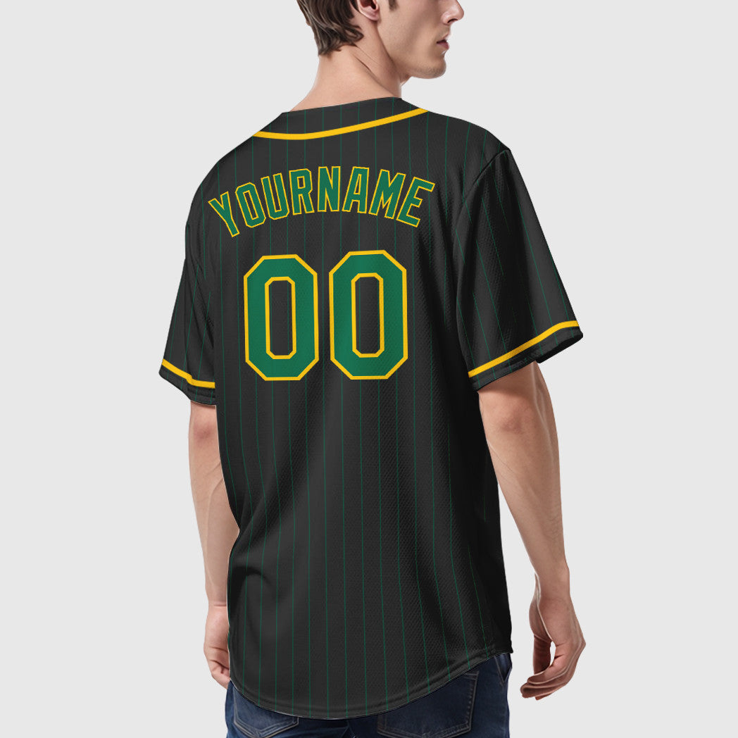 Custom Black Kelly Green Kelly Green-Gold Piping Pinstripe Baseball Jersey