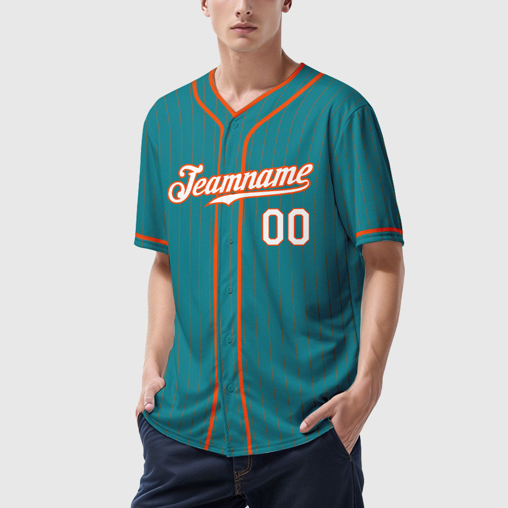 Custom Teal Orange White-Orange Piping Pinstripe Baseball Jersey