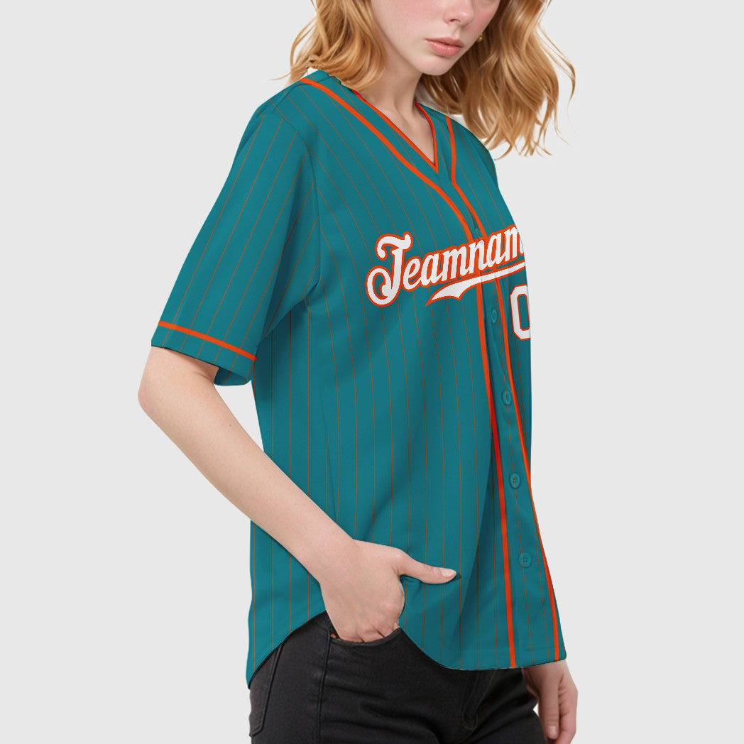 Custom Teal Orange White-Orange Piping Pinstripe Baseball Jersey