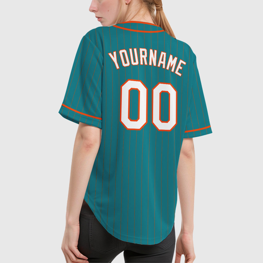 Custom Teal Orange White-Orange Piping Pinstripe Baseball Jersey