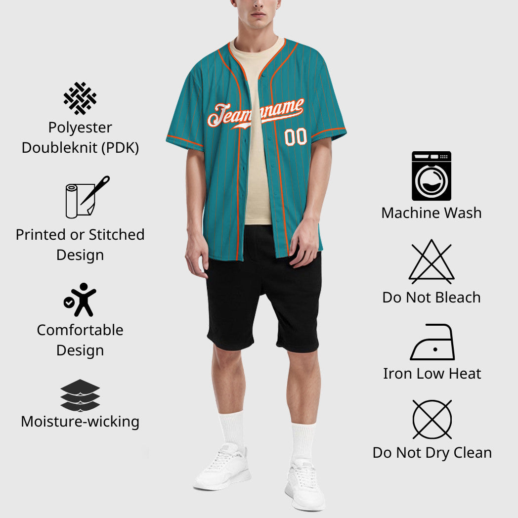 Custom Teal Orange White-Orange Piping Pinstripe Baseball Jersey