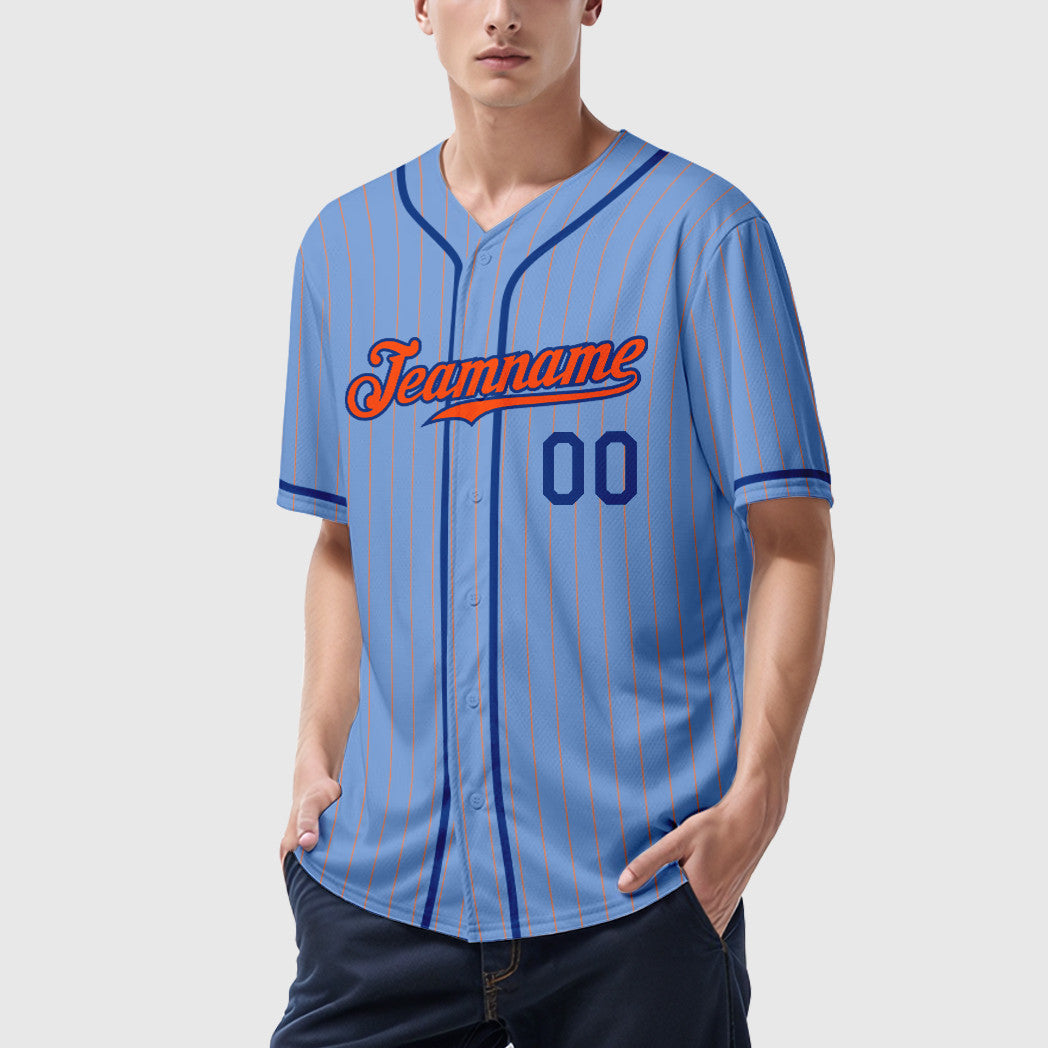Custom Light Blue Orange Orange-Royal Piping Pinstripe Baseball Jersey