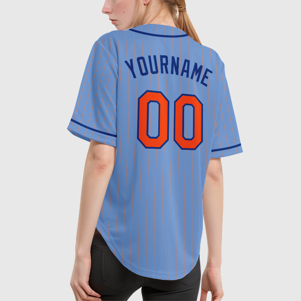 Custom Light Blue Orange Orange-Royal Piping Pinstripe Baseball Jersey