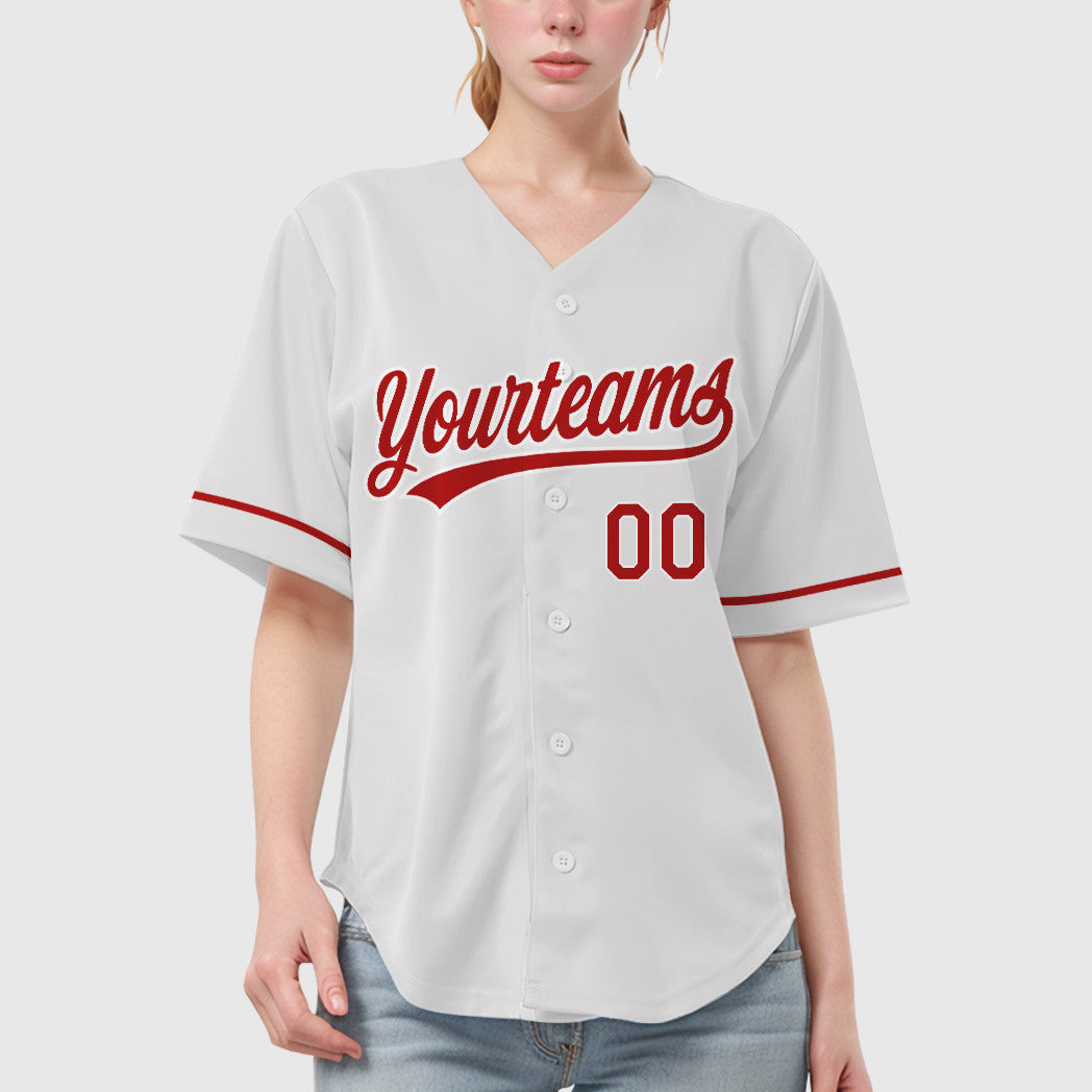 Custom White Red Red Baseball Jersey