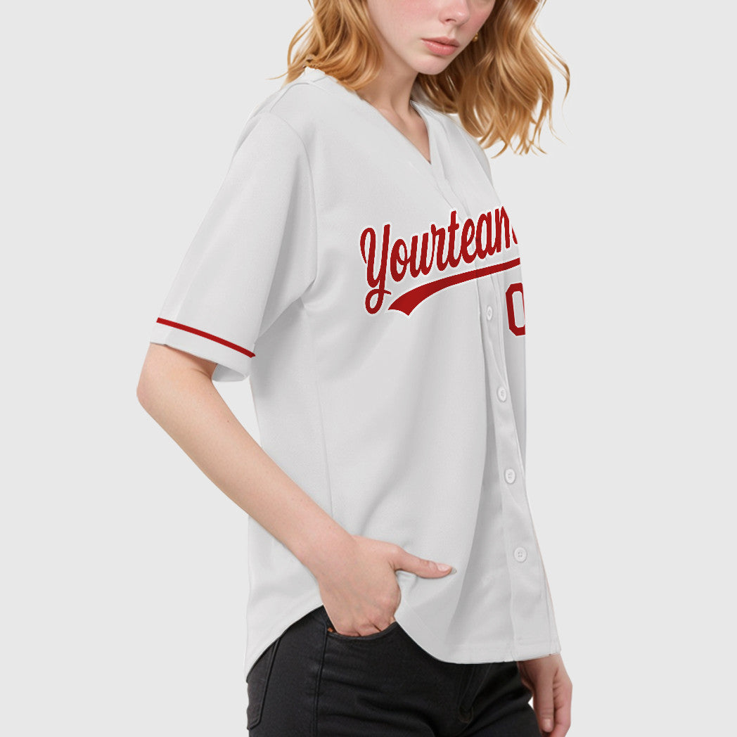 Custom White Red Red Baseball Jersey