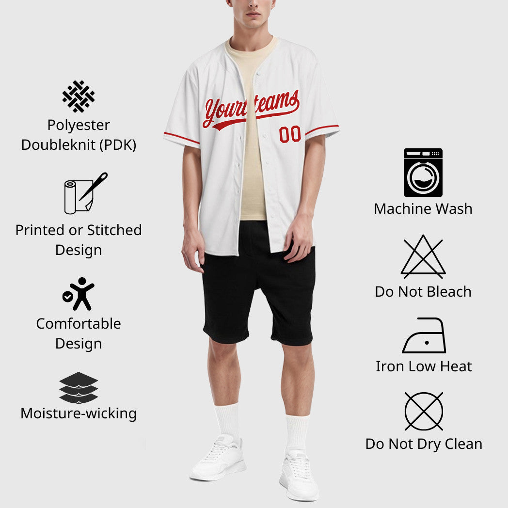 Custom White Red Red Baseball Jersey