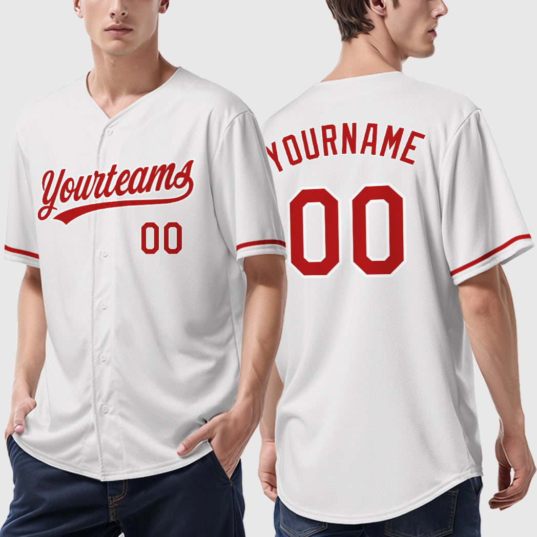 Custom White Red Red Baseball Jersey