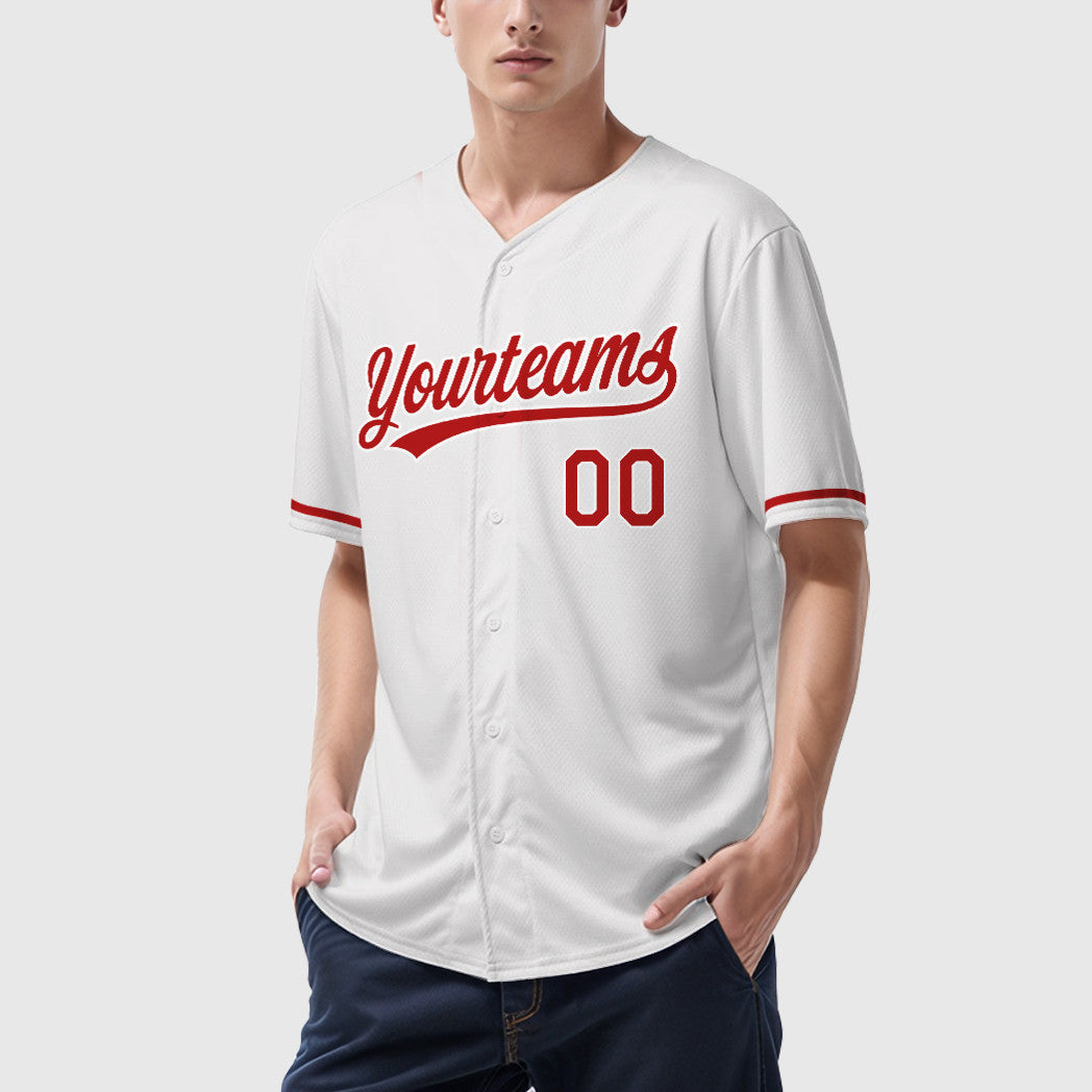 Custom White Red Red Baseball Jersey