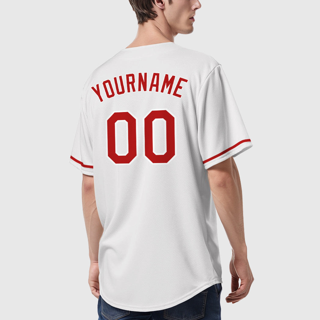 Custom White Red Red Baseball Jersey