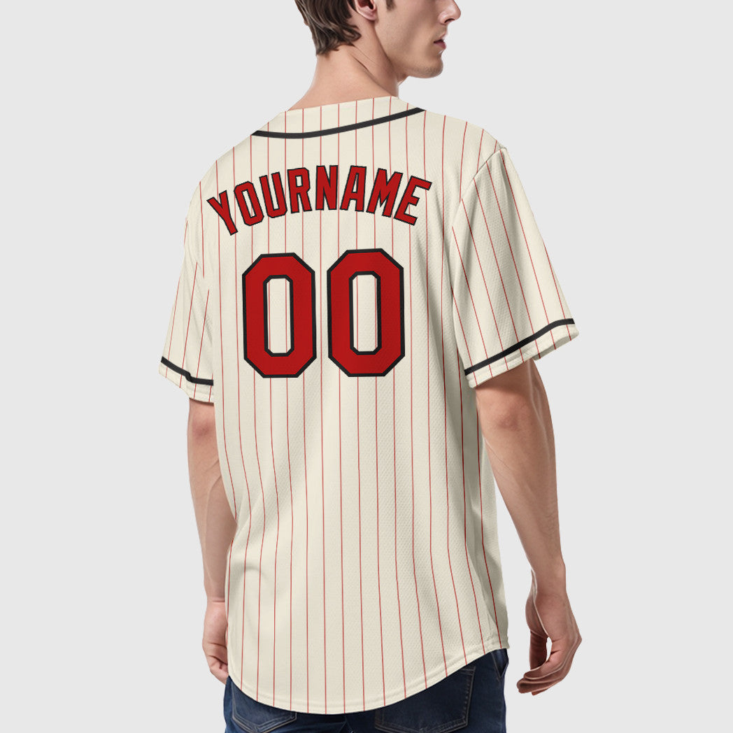 Custom Cream Red Red-Black Piping Pinstripe Baseball Jersey