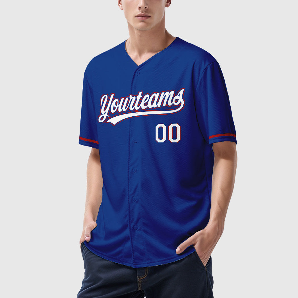 Custom Royal White Red Baseball Jersey