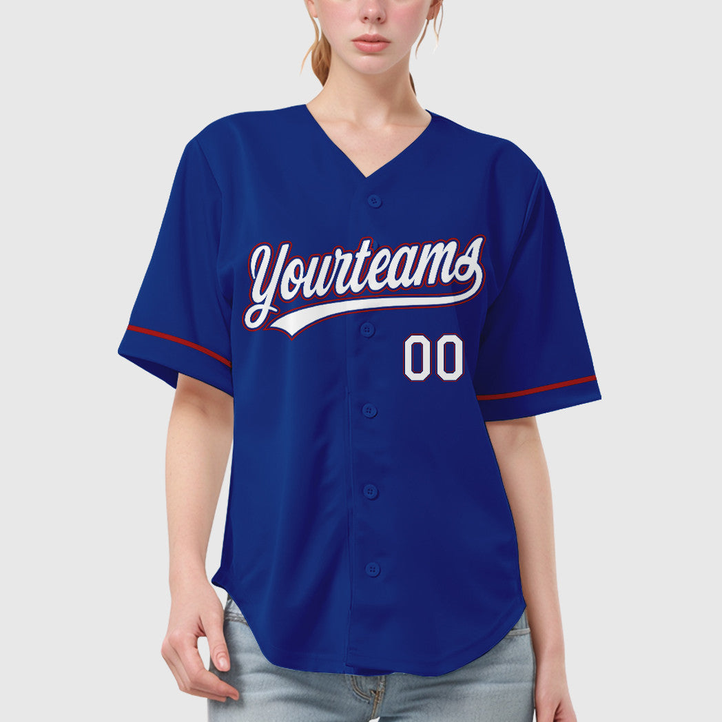 Custom Royal White Red Baseball Jersey