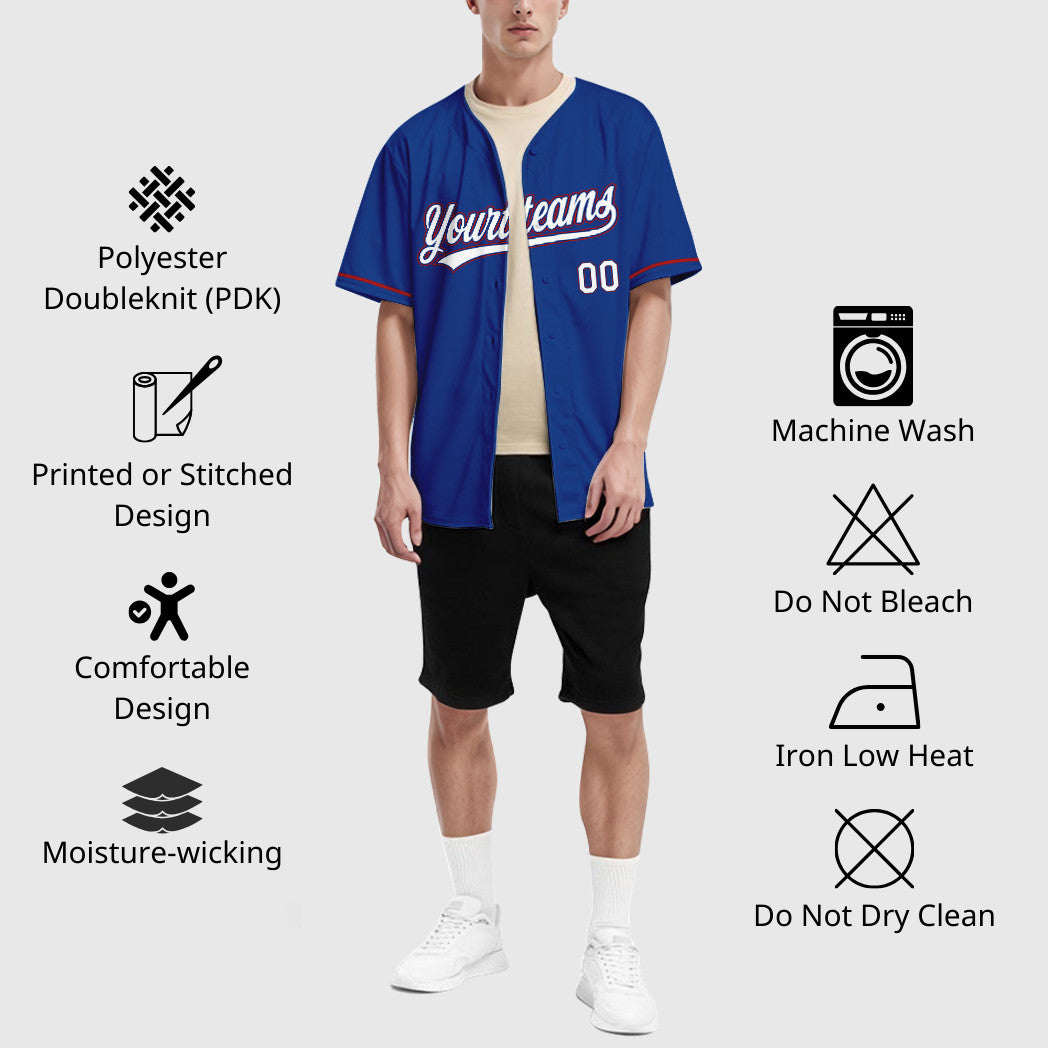 Custom Royal White Red Baseball Jersey