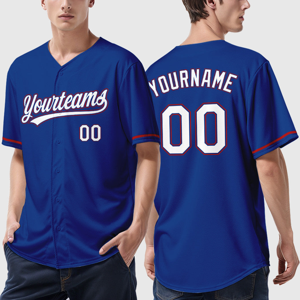 Custom Royal White Red Baseball Jersey