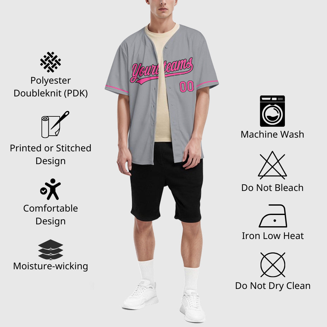 Custom Gray Black Pink Baseball Jersey