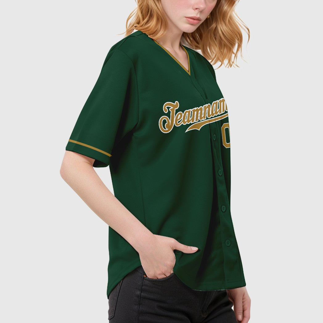 Custom Green White Old Gold-White Collar Sleeve Baseball Jersey