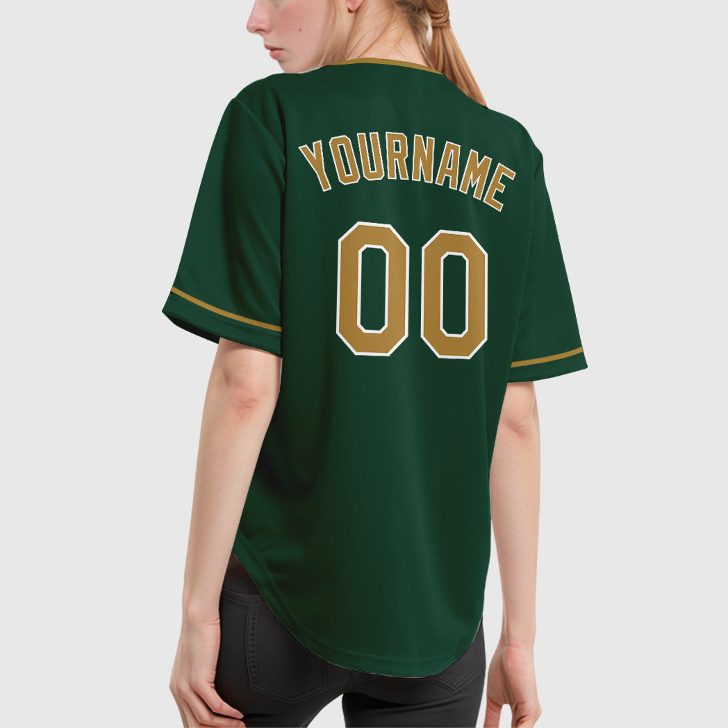 Custom Green White Old Gold-White Collar Sleeve Baseball Jersey