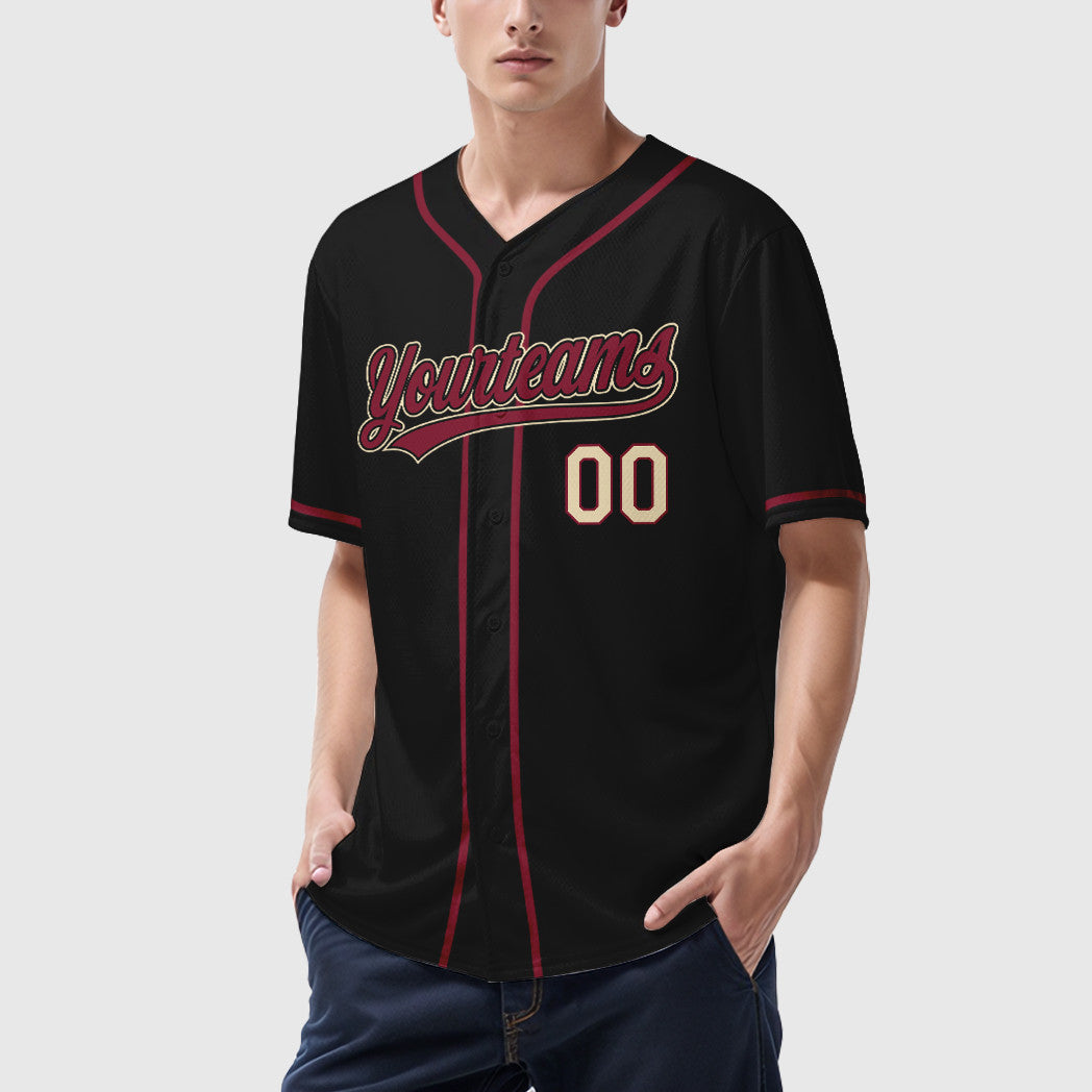 Custom Black Cream Crimson-Cream Sleeve Baseball Jersey