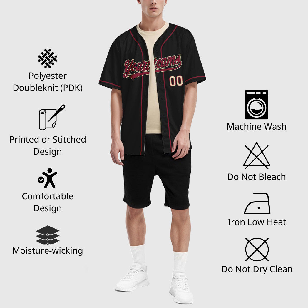 Custom Black Cream Crimson-Cream Sleeve Baseball Jersey