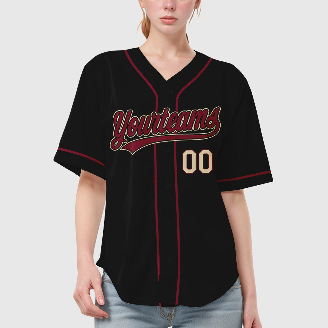 Custom Black Cream Crimson-Cream Sleeve Baseball Jersey