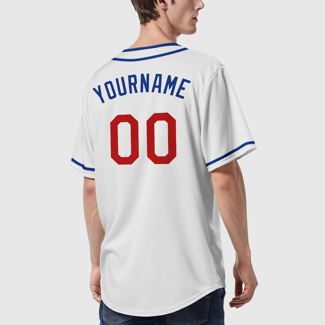 Custom White Royal Red Piping Baseball Jersey