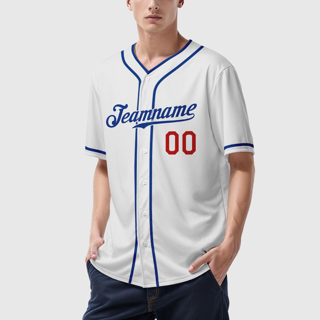 Custom White Royal Red Piping Baseball Jersey