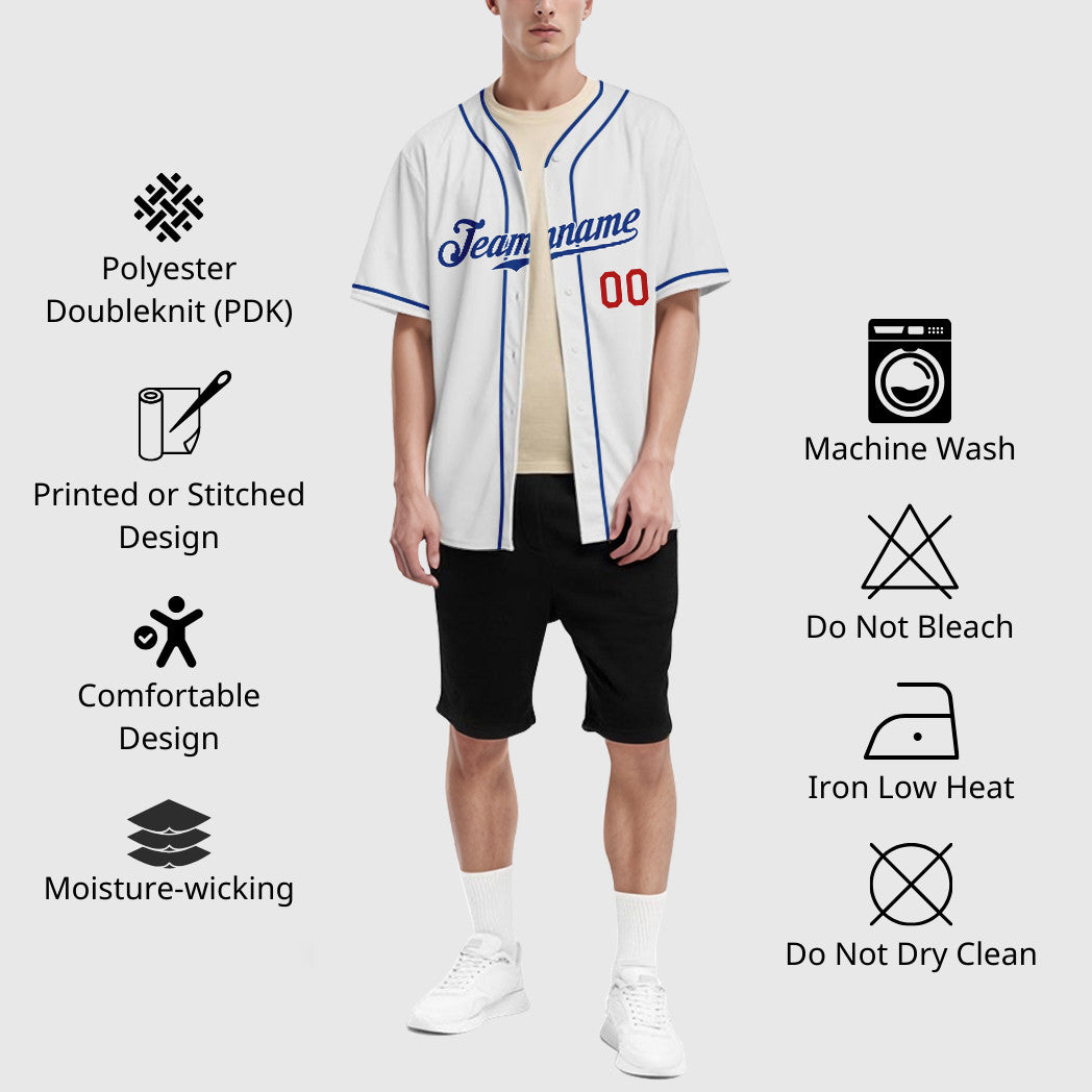 Custom White Royal Red Piping Baseball Jersey